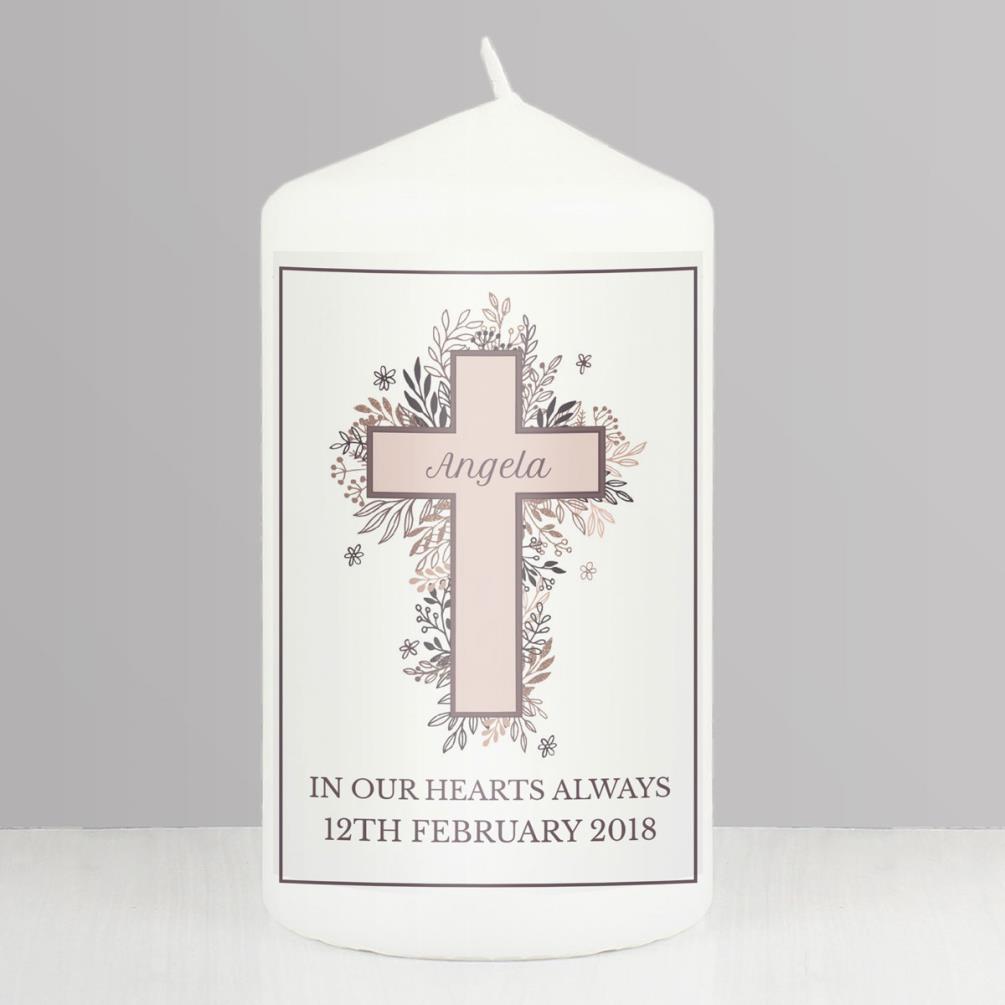 Personalised Floral Cross Pillar Candle Extra Image 1